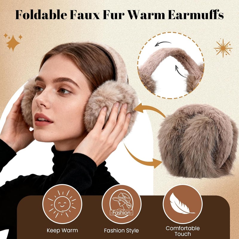 Cutecrop Ear Muffs for Winter Women, Earmuffs for Women Winter Ear Muffs Foldable Soft Faux Furry Ear Warmers Covers - Image 3